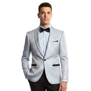 Shiny 2-Tone Silver and Blue Mens Suit Jacket, Swirl Pattern